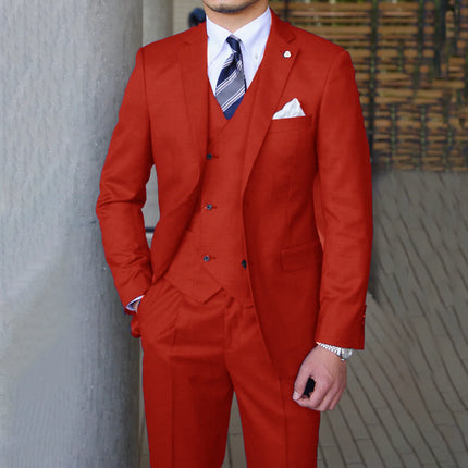 Sweetearing 3 Piece Mens Suit Slim Fit Solid Peak Lapel Suit