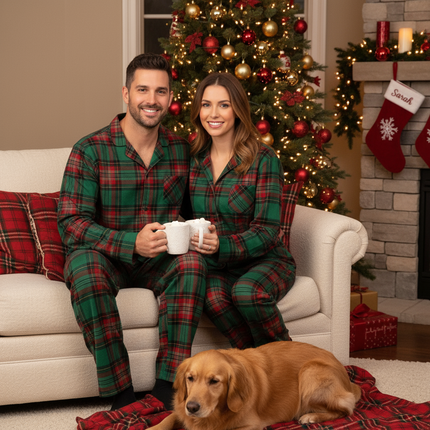 Holiday Family Green Plaid Christmas Pajamas Set