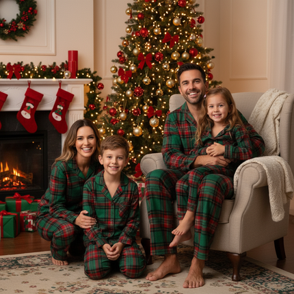 Holiday Family Green Plaid Christmas Pajamas Set