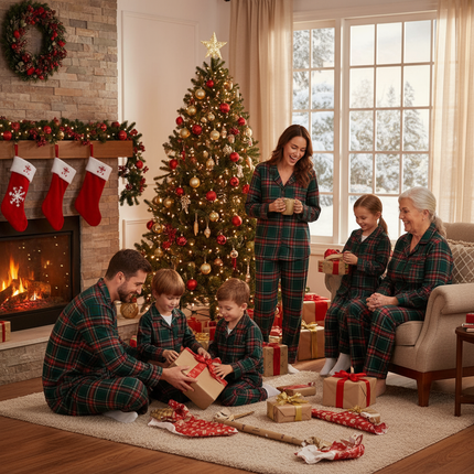 Family Christmas Plaid Button-Front Pajamas Sets