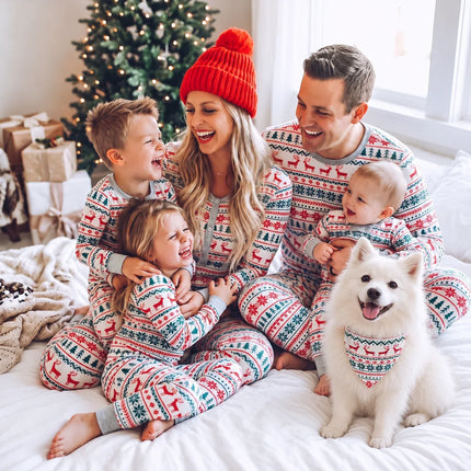 Reindeer and Snowflake Matching Family Christmas Pajamas with Dog Bandana