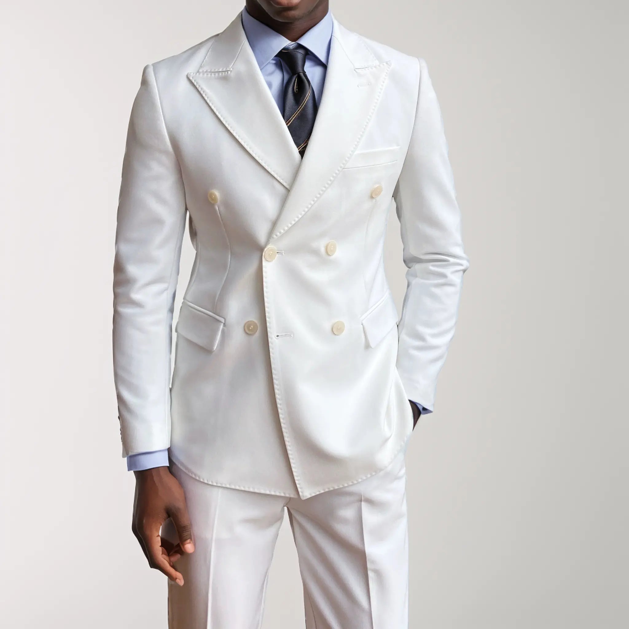 2 Pieces Men s Suit Flat Double Breasted Notch Peak Lapel Tuxedo White S