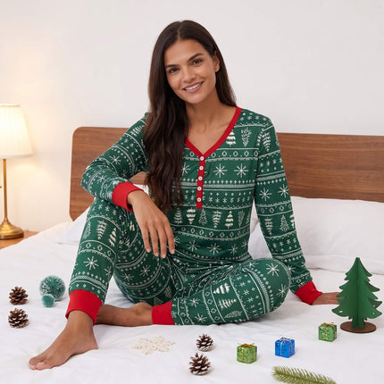 Green Tree and Snowflake Matching Family Christmas Pajamas-Dog clothes Included
