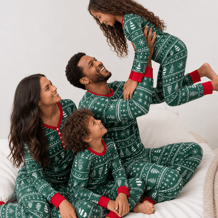 Green Tree and Snowflake Matching Family Christmas Pajamas-Dog clothes Included
