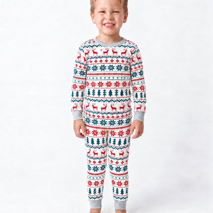 Reindeer and Snowflake Matching Family Christmas Pajamas with Dog Bandana
