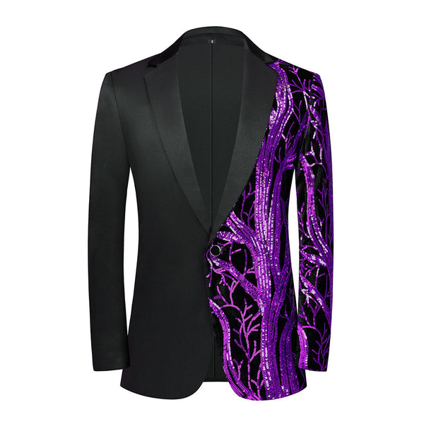 Men's 2-Pieces Branch Embroidered Sequin Jacket 2 Pieces Suit sweetearing Purple3XL Tuxedos, Formalwear, Wedding suits, Business suits, Slim-fit suits, Classic suits, Black-tie attire, Dinner jackets, Prom suits