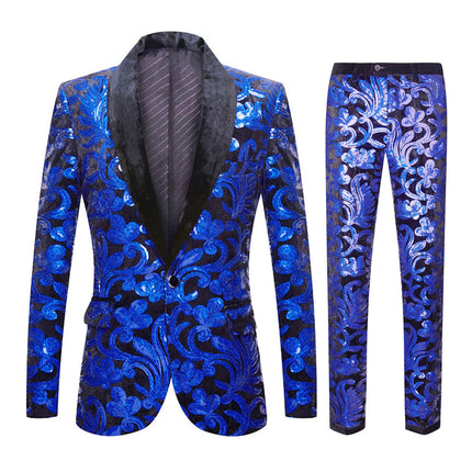 Men's 2-Piece Sequin Floral Embroidery Shawl Collar Tuxedo 5 Color 2 Pieces Suit sweetearing Blue3XL Tuxedos, Formalwear, Wedding suits, Business suits, Slim-fit suits, Classic suits, Black-tie attire, Dinner jackets, Prom suits, Christmas Party, Christmas Graduation Prom, Christmas Prom Party,  Graduation Suit, Christmas, Christmas Wedding, Christmas Prom, Christmas Party, Christmas Stage, Christmas Dating