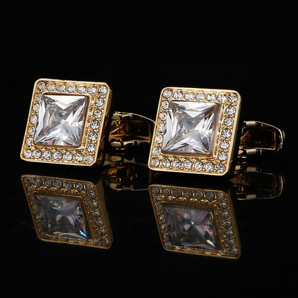 Gold Square Zirconia Full Diamond Crystal Cufflinks Cufflink sweetearing gold Tuxedos, Formalwear, Wedding suits, Business suits, Slim-fit suits, Classic suits, Black-tie attire, Dinner jackets, Prom suits
