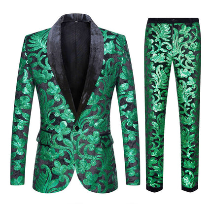 Men's 2-Piece Sequin Floral Embroidery Shawl Collar Tuxedo 5 Color 2 Pieces Suit sweetearing Green3XL Tuxedos, Formalwear, Wedding suits, Business suits, Slim-fit suits, Classic suits, Black-tie attire, Dinner jackets, Prom suits