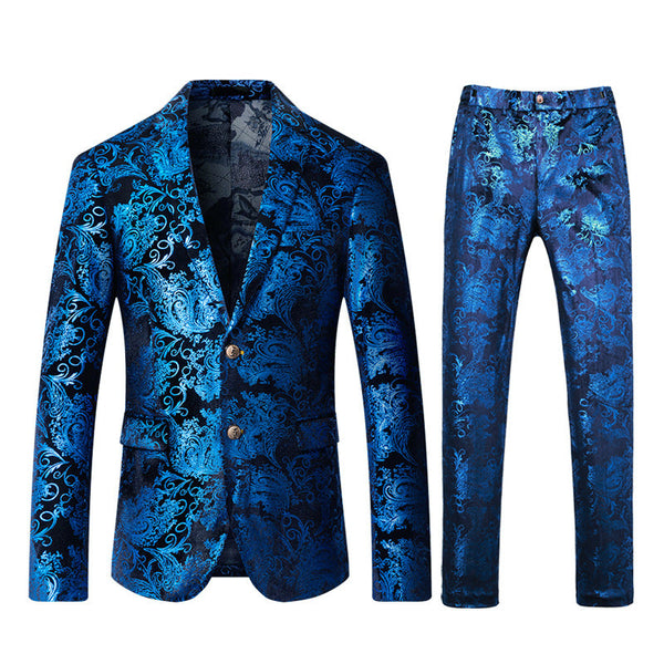 Men's Metallic Floral Print Tuxedo 2-Piece Suits 4 Color Tuxedo sweetearing Blue3XL Tuxedos, Formalwear, Wedding suits, Business suits, Slim-fit suits, Classic suits, Black-tie attire, Dinner jackets, Prom suits
