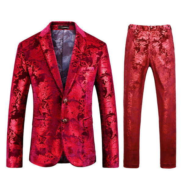Men's Metallic Floral Print Tuxedo 2-Piece Suits 4 Color Tuxedo sweetearing Red3XL Tuxedos, Formalwear, Wedding suits, Business suits, Slim-fit suits, Classic suits, Black-tie attire, Dinner jackets, Prom suits