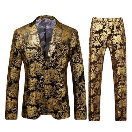 Men's Metallic Floral Print Tuxedo 2-Piece Suits 4 Color Tuxedo sweetearing Gold3XL Tuxedos, Formalwear, Wedding suits, Business suits, Slim-fit suits, Classic suits, Black-tie attire, Dinner jackets, Prom suits