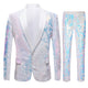 Men's 2-Pieces Tuxedo Embroidery Sequin Jacket White 2 Pieces Suit sweetearing White3XL Tuxedos, Formalwear, Wedding suits, Business suits, Slim-fit suits, Classic suits, Black-tie attire, Dinner jackets, Prom suits