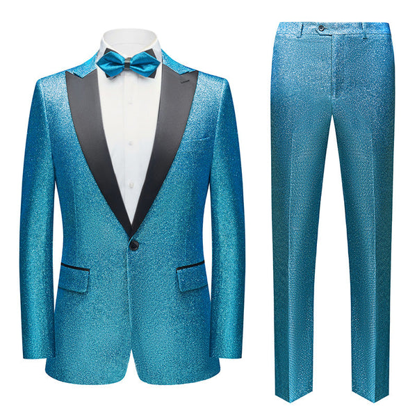 Men's 2-Piece Sequin Jacket Peak Lapel 4 Color (Blazer+Pants+Bow tie) 2 Pieces Suit sweetearing Blue3XL Tuxedos, Formalwear, Wedding suits, Business suits, Slim-fit suits, Classic suits, Black-tie attire, Dinner jackets, Prom suits