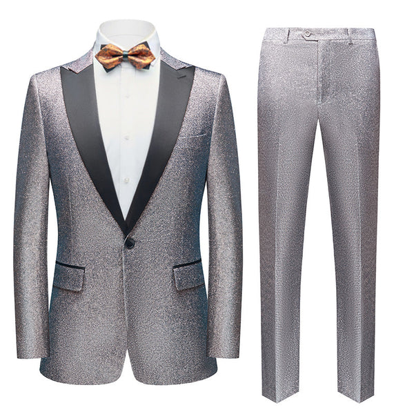Men's 2-Piece Sequin Jacket Peak Lapel 4 Color (Blazer+Pants+Bow tie) 2 Pieces Suit sweetearing Silver3XL Tuxedos, Formalwear, Wedding suits, Business suits, Slim-fit suits, Classic suits, Black-tie attire, Dinner jackets, Prom suits