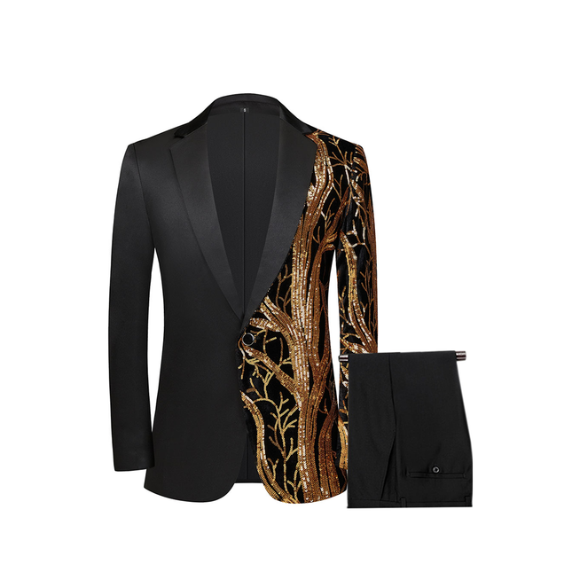 Men's 2-Pieces Branch Embroidered Sequin Jacket 2 Pieces Suit sweetearing  Tuxedos, Formalwear, Wedding suits, Business suits, Slim-fit suits, Classic suits, Black-tie attire, Dinner jackets, Prom suits