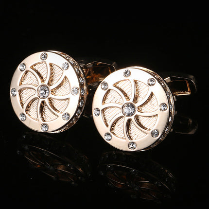 Wheel-shaped Diamond Rose Gold Cufflinks for Men Cufflink sweetearing gold Tuxedos, Formalwear, Wedding suits, Business suits, Slim-fit suits, Classic suits, Black-tie attire, Dinner jackets, Prom suits