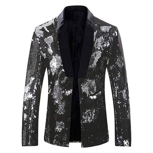 Men's Reversible Two-Tone Sequins Shawl Collar Tuxedo 7 Color blazer sweetearing BlackSilver3XL Tuxedos, Formalwear, Wedding suits, Business suits, Slim-fit suits, Classic suits, Black-tie attire, Dinner jackets, Prom suits
