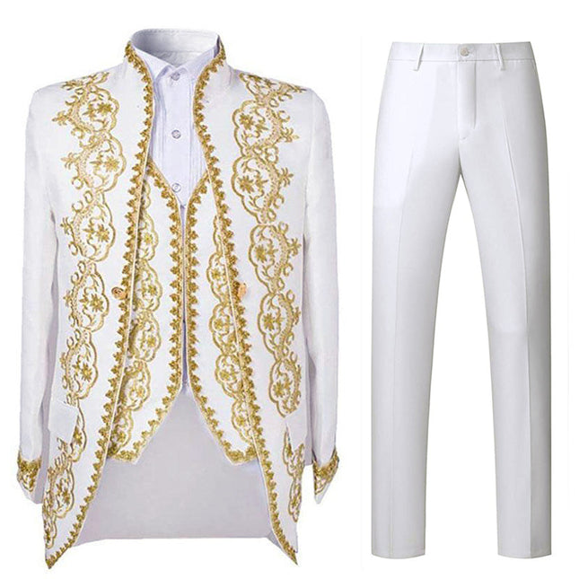 Men's Suit 3-Piece Embroidered Court Stage Style 3 Color 3 pieces sweetearing  Tuxedos, Formalwear, Wedding suits, Business suits, Slim-fit suits, Classic suits, Black-tie attire, Dinner jackets, Prom suits，white suit, white men's suit, white wedding suit, 