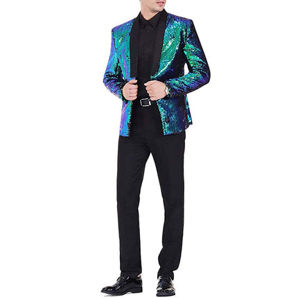 Men's Reversible Two-Tone Sequins Shawl Collar Tuxedo 7 Color blazer sweetearing BlueGreen3XL Tuxedos, Formalwear, Wedding suits, Business suits, Slim-fit suits, Classic suits, Black-tie attire, Dinner jackets, Prom suits