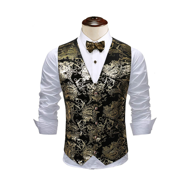 Men's Metallic Printed Vest Gold Vest sweetearing gold3XL Tuxedos, Formalwear, Wedding suits, Business suits, Slim-fit suits, Classic suits, Black-tie attire, Dinner jackets, Prom suits