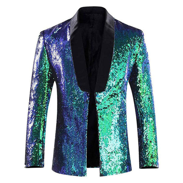 Men's Reversible Two-Tone Sequins Shawl Collar Tuxedo 7 Color blazer sweetearing BlueGreenL Tuxedos, Formalwear, Wedding suits, Business suits, Slim-fit suits, Classic suits, Black-tie attire, Dinner jackets, Prom suits
