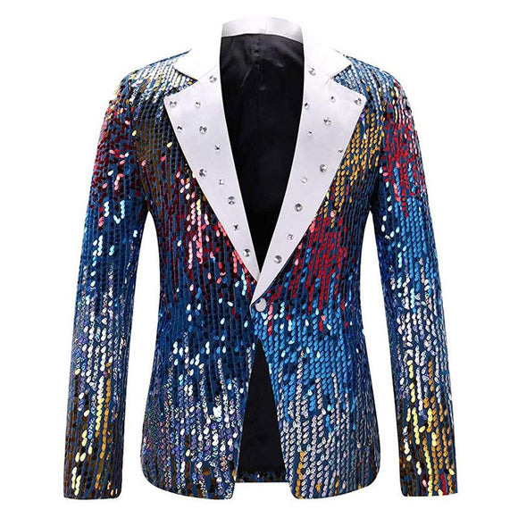 Men's Gradient Sequin Stage Dinner Jacket Blue Sequin Jackets sweetearing Blue48R Tuxedos, Formalwear, Wedding suits, Business suits, Slim-fit suits, Classic suits, Black-tie attire, Dinner jackets, Prom suits