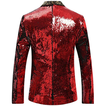 Men's Mystery Two-Tone Sequins Shawl Collar Tuxedo Red-Black Sequin Jackets sweetearing  Tuxedos, Formalwear, Wedding suits, Business suits, Slim-fit suits, Classic suits, Black-tie attire, Dinner jackets, Prom suits