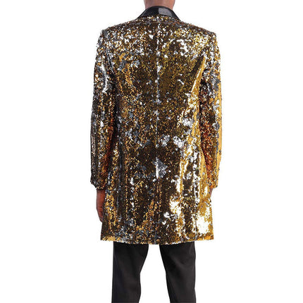 Men's Reversible Two-Tone Sequins Shawl Collar Long Coat 5 Color Sequin Jackets sweetearing  Tuxedos, Formalwear, Wedding suits, Business suits, Slim-fit suits, Classic suits, Black-tie attire, Dinner jackets, Prom suits