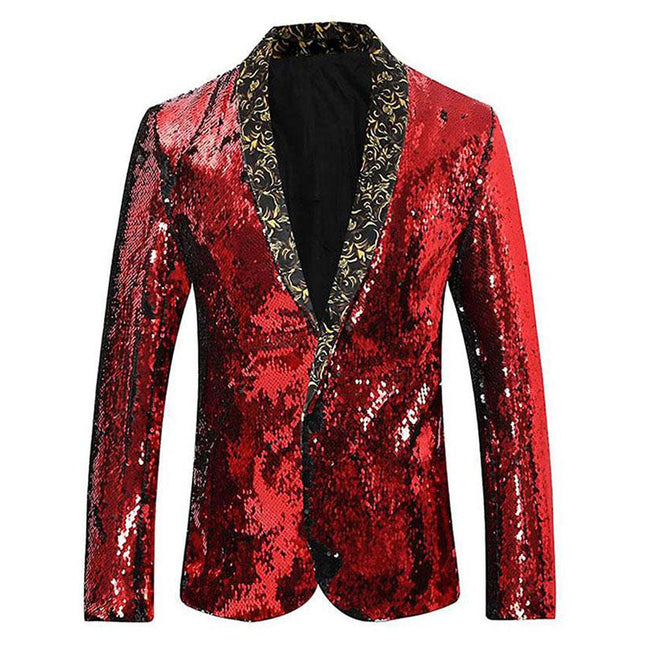 Men's Mystery Two-Tone Sequins Shawl Collar Tuxedo Red-Black Sequin Jackets sweetearing Red-Black48R Tuxedos, Formalwear, Wedding suits, Business suits, Slim-fit suits, Classic suits, Black-tie attire, Dinner jackets, Prom suits