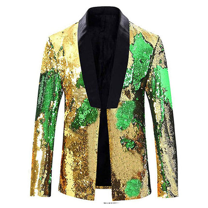 Men's Reversible Two-Tone Sequins Shawl Collar Tuxedo 7 Color blazer sweetearing GoldGreen3XL Tuxedos, Formalwear, Wedding suits, Business suits, Slim-fit suits, Classic suits, Black-tie attire, Dinner jackets, Prom suits