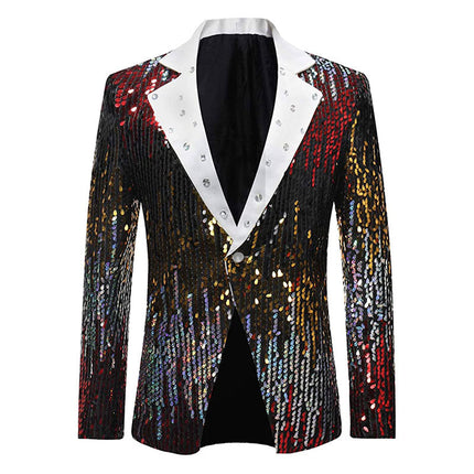 Men's Gradient Sequin Stage Dinner Jacket Blue Sequin Jackets sweetearing Red48R Tuxedos, Formalwear, Wedding suits, Business suits, Slim-fit suits, Classic suits, Black-tie attire, Dinner jackets, Prom suits