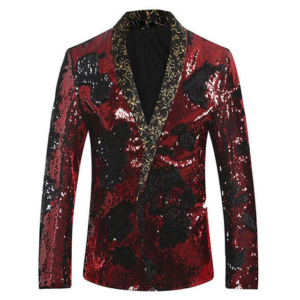 Men's Mystery Two-Tone Sequins Shawl Collar Tuxedo Red-Black Sequin Jackets sweetearing Red-Black40R Tuxedos, Formalwear, Wedding suits, Business suits, Slim-fit suits, Classic suits, Black-tie attire, Dinner jackets, Prom suits