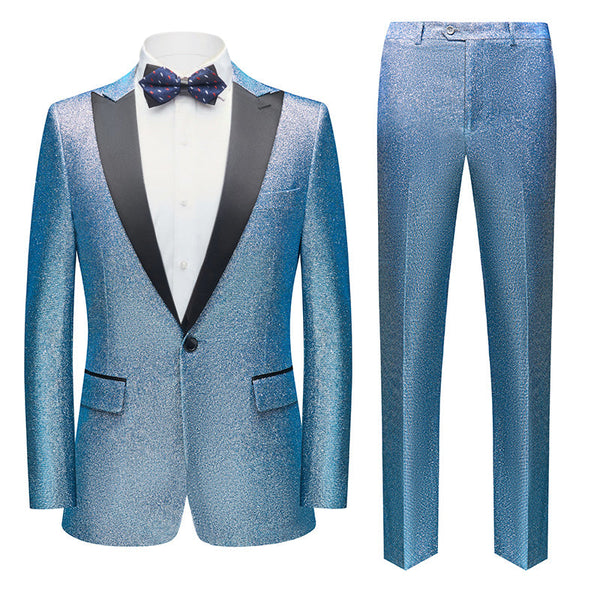 Men's 2-Piece Sequin Jacket Peak Lapel 4 Color (Blazer+Pants+Bow tie) 2 Pieces Suit sweetearing SkyBlue3XL Tuxedos, Formalwear, Wedding suits, Business suits, Slim-fit suits, Classic suits, Black-tie attire, Dinner jackets, Prom suits