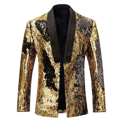 Men's Reversible Two-Tone Sequins Shawl Collar Tuxedo 7 Color blazer sweetearing GoldBlack3XL Tuxedos, Formalwear, Wedding suits, Business suits, Slim-fit suits, Classic suits, Black-tie attire, Dinner jackets, Prom suits