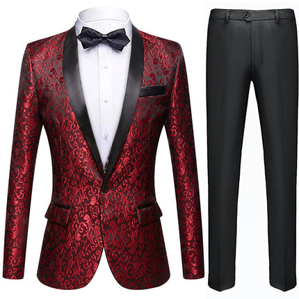 Men's Slim Fit Floral Jacquard 3D Relief Embroidery Single Blazers 5 Color Tuxedo sweetearing Red48R Tuxedos, Formalwear, Wedding suits, Business suits, Slim-fit suits, Classic suits, Black-tie attire, Dinner jackets, Prom suits