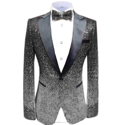 Men Fashion Gradual Change Color Sequins Tuxedos Suit Peak Lapel Blazer blazer sweetearing 3XLBlack-SilverRubber Tuxedos, Formalwear, Wedding suits, Business suits, Slim-fit suits, Classic suits, Black-tie attire, Dinner jackets, Prom suits