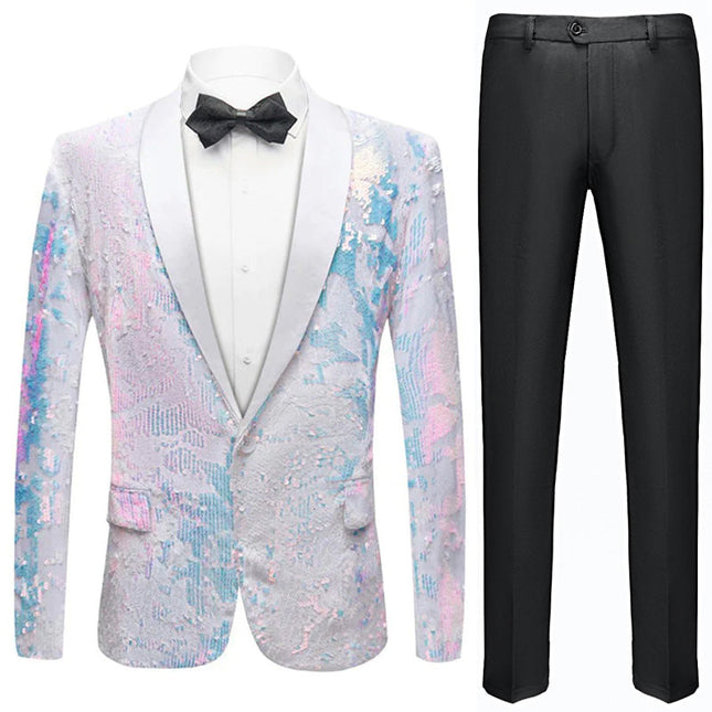 Men's Slim Fit Tuxedo Jacket Embroidery Sequin Jacket White Tuxedo sweetearing WhiteBlue48R Tuxedos, Formalwear, Wedding suits, Business suits, Slim-fit suits, Classic suits, Black-tie attire, Dinner jackets, Prom suits