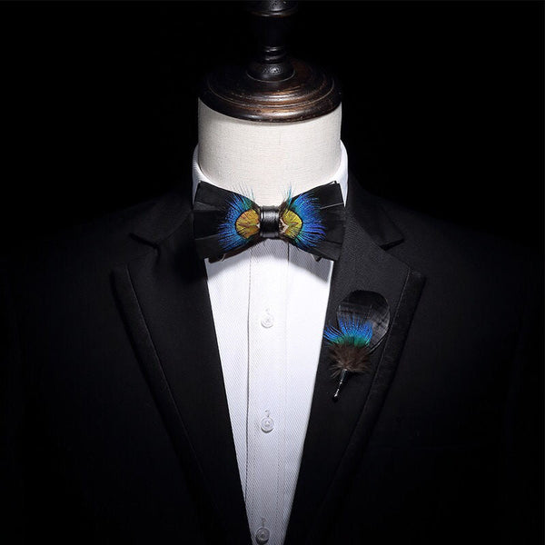 Handmade Natural Feather Bow Tie Blue and Green 2 Style Tie sweetearing  Tuxedos, Formalwear, Wedding suits, Business suits, Slim-fit suits, Classic suits, Black-tie attire, Dinner jackets, Prom suits