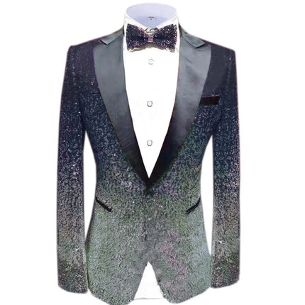 Men Fashion Gradual Change Color Sequins Tuxedos Suit Peak Lapel Blazer blazer sweetearing 3XLNavy-SilverRubber Tuxedos, Formalwear, Wedding suits, Business suits, Slim-fit suits, Classic suits, Black-tie attire, Dinner jackets, Prom suits