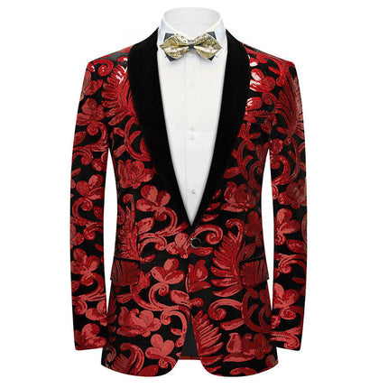 Men's Fashion Floral Tuxedo Velvet Sequin Jacket Red Tuxedo sweetearing Red48R Tuxedos, Formalwear, Wedding suits, Business suits, Slim-fit suits, Classic suits, Black-tie attire, Dinner jackets, Prom suits，Christmas Party, Christmas Graduation Prom, Christmas Prom Party,  Graduation Suit, Christmas, Christmas Wedding, Christmas Prom, Christmas Party, Christmas Stage, Christmas Dating
