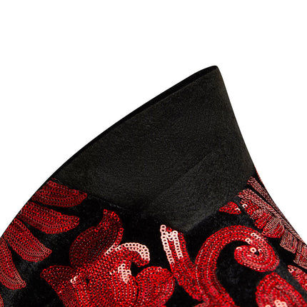 Men's 2-piece Fashion Floral Tuxedo Velvet Sequin Jacket Red 2 Pieces Suit sweetearing  Tuxedos, Formalwear, Wedding suits, Business suits, Slim-fit suits, Classic suits, Black-tie attire, Dinner jackets, Prom suits