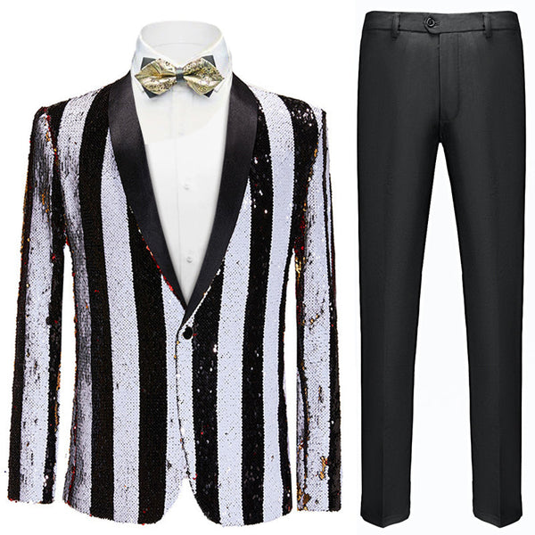 Men's Reversible Slim Fit Tuxedo Jacket Gradient Sequin Tuxedo Tuxedo sweetearing WhiteXXXL Tuxedos, Formalwear, Wedding suits, Business suits, Slim-fit suits, Classic suits, Black-tie attire, Dinner jackets, Prom suits
