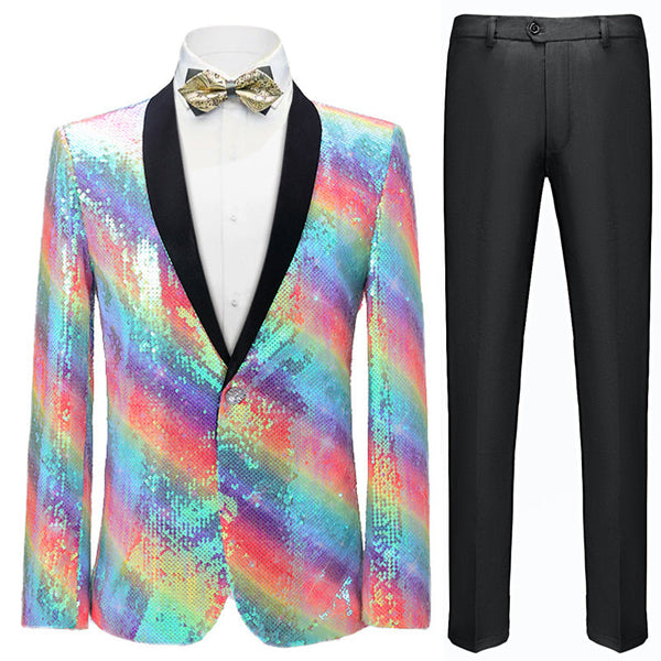 Men's Slim Fit Rainbow Printed Embroidered Tuxedo Jacket Tuxedo sweetearing Rainbow48R Tuxedos, Formalwear, Wedding suits, Business suits, Slim-fit suits, Classic suits, Black-tie attire, Dinner jackets, Prom suits