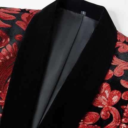 Men's 2-piece Fashion Floral Tuxedo Velvet Sequin Jacket Red 2 Pieces Suit sweetearing  Tuxedos, Formalwear, Wedding suits, Business suits, Slim-fit suits, Classic suits, Black-tie attire, Dinner jackets, Prom suits