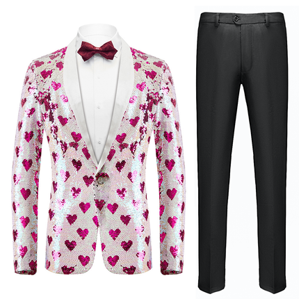 Men's Slim Fit Tuxedo Jacket Hearts Design Embroidery Sequin Jacket Tuxedo sweetearing White48R Tuxedos, Formalwear, Wedding suits, Business suits, Slim-fit suits, Classic suits, Black-tie attire, Dinner jackets, Prom suits