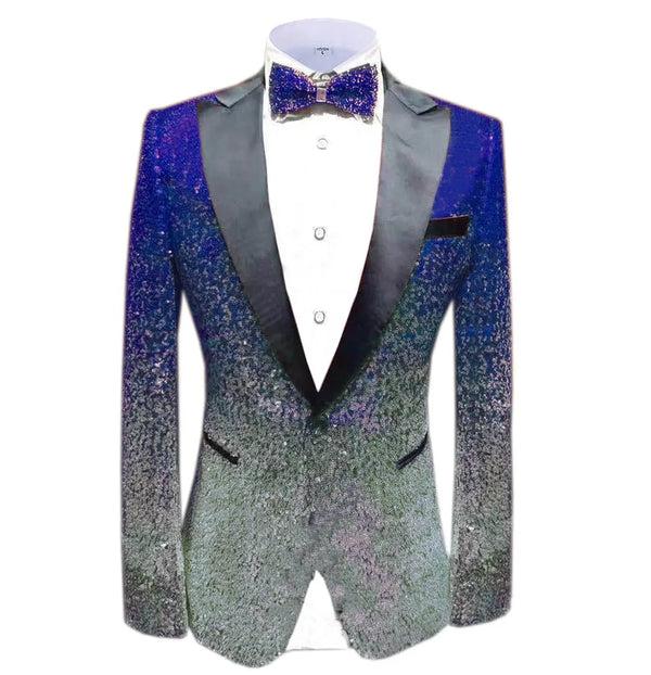 Men Fashion Gradual Change Color Sequins Tuxedos Suit Peak Lapel Blazer blazer sweetearing 3XLRoyalBlue-SilverRubber Tuxedos, Formalwear, Wedding suits, Business suits, Slim-fit suits, Classic suits, Black-tie attire, Dinner jackets, Prom suits