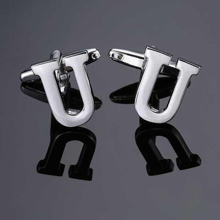 26 Dimensional Letter Style Cufflinks Silver Cufflink sweetearing U Tuxedos, Formalwear, Wedding suits, Business suits, Slim-fit suits, Classic suits, Black-tie attire, Dinner jackets, Prom suits
