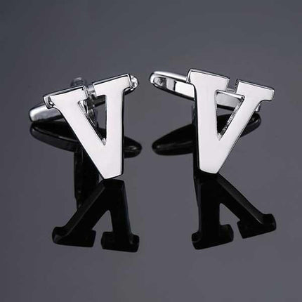 26 Dimensional Letter Style Cufflinks Silver Cufflink sweetearing V Tuxedos, Formalwear, Wedding suits, Business suits, Slim-fit suits, Classic suits, Black-tie attire, Dinner jackets, Prom suits