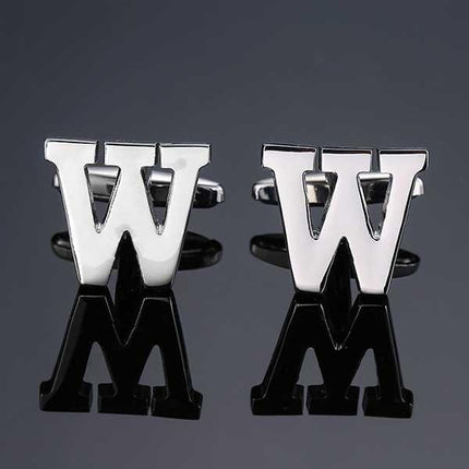 26 Dimensional Letter Style Cufflinks Silver Cufflink sweetearing W Tuxedos, Formalwear, Wedding suits, Business suits, Slim-fit suits, Classic suits, Black-tie attire, Dinner jackets, Prom suits